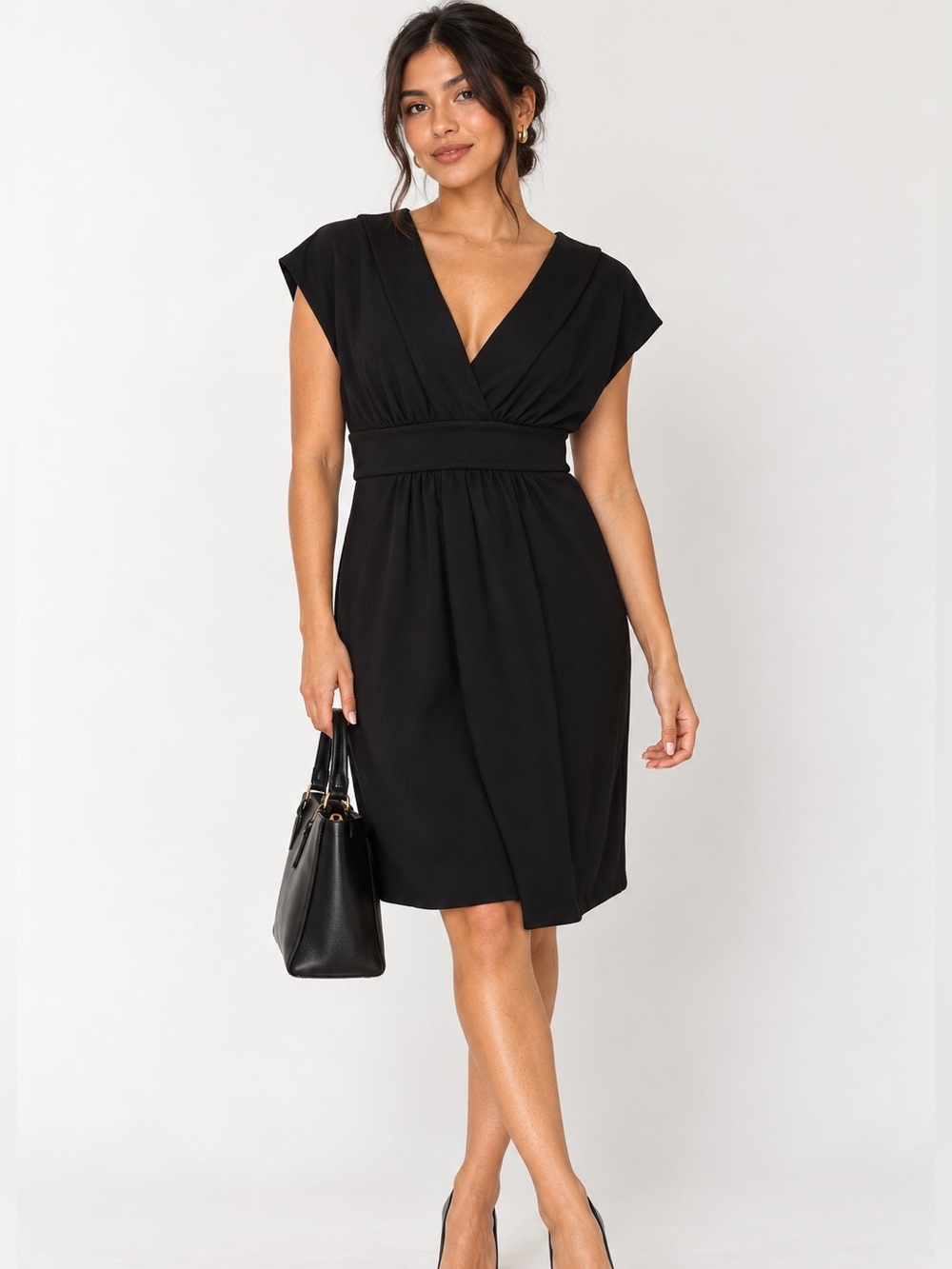 Banana Republic Black Faux Wrap V Neck Dress Size 6